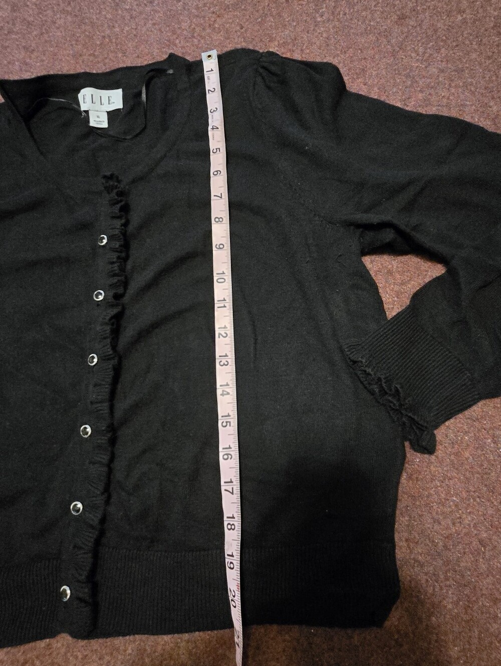 Elle Button Front Cardigan With Ruffle Sleeve Black Size XL - Picture 3 of 8